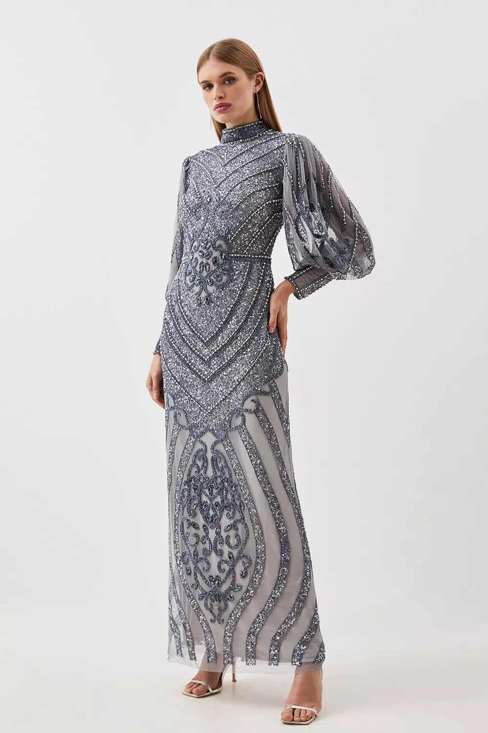 Silver long sleeve maxi on sale dress